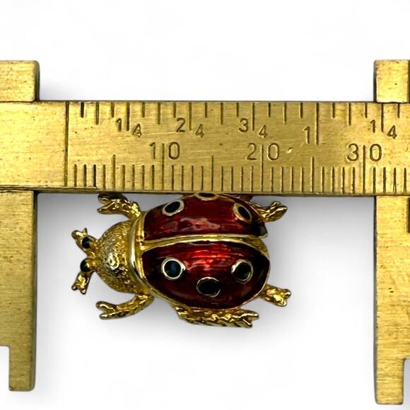 Vintage Erwin Pearl Red Lady Bug Gold Tone Pin Brooch Insect Whimsy Dainty Lucky - Picture 3 of 5
